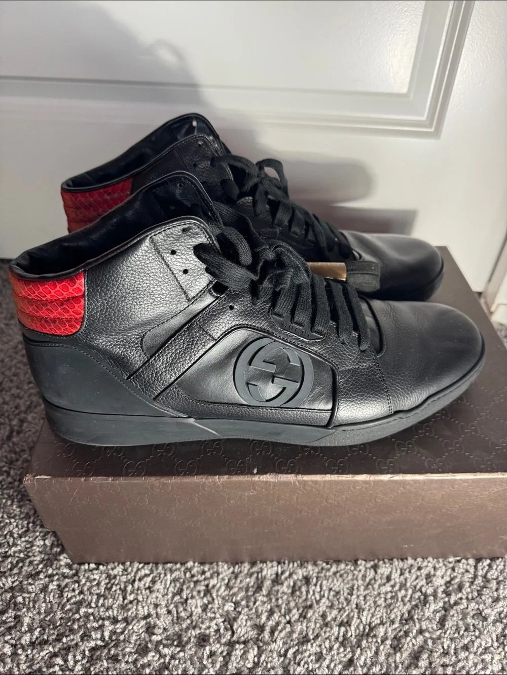 Gucci Black High-Top Men's Sneakers with Red Heel Accent